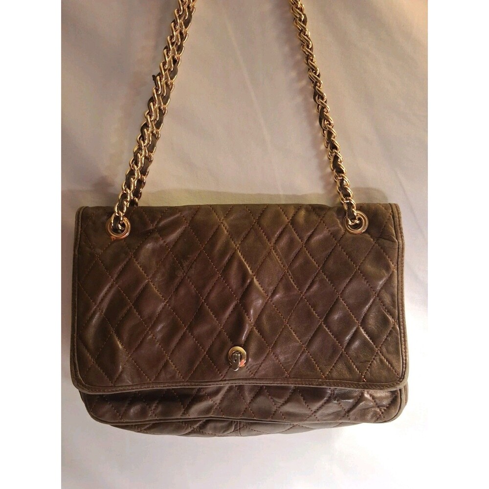 Giambattista Confezioni GBC BrownLeather Quilted Crossbody Handbag Made in Italy